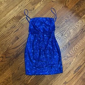 Open back blue sequence dress